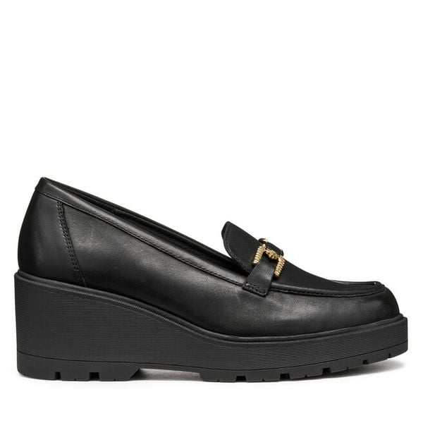 Półbuty Geox. Czarne czółenka Geox, bez wzorów, bez obcasa, na koturnie, bez zapięcia. Za 339,99 zł.