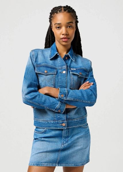 WRANGLER DAMSKA KURTKA JEANSOWA WRANGLER HERITAGE JACKET WRUGGED 112362616. Kurtki Wrangler, s, bez wzorów, z jeansu, bez kaptura. Za 249,99 zł.