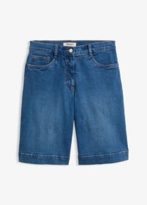 Bermudy jeansowe, mid waist, z bawełny organicznej. Niebieskie jeansy bonprix, bez wzorów, z bawełny. Za 149,99 zł.