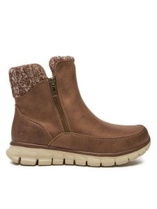 Skechers Botki Lovely Collab 167941/BRN Brązowy. Brązowe botki Skechers, bez wzorów, ze skóry, bez obcasa, na płaskiej podeszwie, bez zapięcia. Za 289,99 zł.