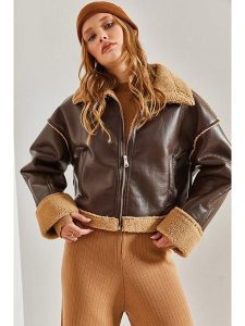 Bianco Lucci Kurtka przejściowa w kolorze ciemnobrązowym rozmiar: 36. Brązowe kurtki Bianco Lucci, bez wzorów, ze skóry, bez kaptura. Za 130,99 zł.