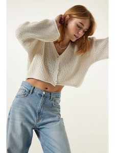 Happiness Istanbul Kardigan w kolorze kremowym rozmiar: onesize. Brązowe kardigany Happiness Istanbul, bez wzorów, ze splotem, bez ramiączek. Za 60,99 zł.