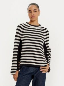 OUI Sweter 89169 Czarny Loose Fit. Czarne swetry klasyczne Oui, z bawełny, bez kołnierzyka. Za 239,99 zł.