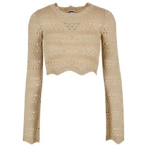 Damski szydełkowy sweter crop Urban Classics. Brązowe swetry klasyczne Urban Classics, na zimę, bez kołnierzyka. Za 206,00 zł.