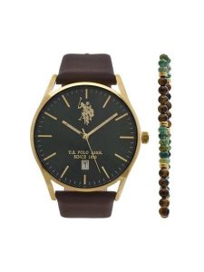 U.S. Polo Assn. Zestaw zegarek i bransoletka Colin USP6376TW Złoty. Żółte, analogowe zegarki U.S. Polo Assn. Za 409,99 zł.