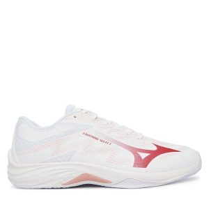 Buty halowe Mizuno. Białe buty sportowe Mizuno, bez wzorów, bez zapięcia. Za 379,99 zł.
