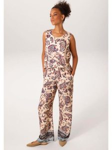 Aniston Spodnie w kolorze beżowo-granatowym rozmiar: 46. Brązowe spodnie z wysokim stanem Aniston, bez wzorów, z materiału, z podwyższonym stanem. Za 173,99 zł.