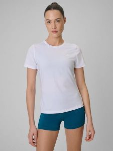 4F Koszulka treningowa regular szybkoschnąca damska - biała XL. Białe bluzki 4f, xl, bez wzorów, bez kołnierzyka, bez ramiączek. Za 79,99 zł.