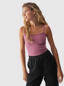 4F Crop-top slim gładki z modalem damski - różowy XS. Czerwone topy 4f, xs, bez wzorów, z dzianiny, sportowe, bez kołnierzyka, bez ramiączek. W wyprzedaży za 29,99 zł.