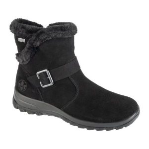 Buty Rieker Booties L7179-00 czarne. Czarne buty zimowe z materiału, bez obcasa, na platformie, bez zapięcia. Za 479,08 zł.