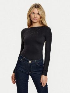 Guess Body W5RP09 KCDE0 Czarny Slim Fit. Czarne body i gorsety Guess, z aplikacjami, z syntetyku. Za 239,99 zł.