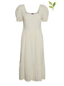 Vero Moda Sukienka "IRIS" w kolorze białym rozmiar: S. Białe sukienki Vero Moda, s, bez wzorów, z bawełny, bez kołnierzyka, bez ramiączek, midi, rozkloszowane. Za 107,45 zł.