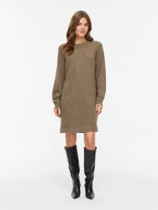 Vila Sukienka dzianinowa w kolorze szarobrązowym rozmiar: XL. Brązowe sukienki Vila, na co dzień, xl, bez wzorów, z dzianiny, bez kołnierzyka, bez ramiączek, mini, proste. Za 139,95 zł.