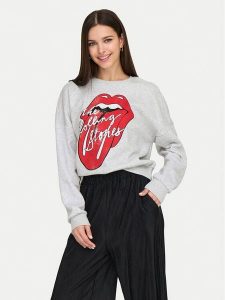 ONLY Bluza Rolling Stones 15345927 Szary Regular Fit. Szare bluzy ONLY, xs, bez wzorów, z bawełny, bez kaptura. Za 99,99 zł.