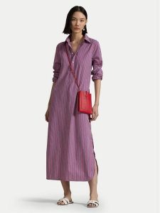 Polo Ralph Lauren Sukienka koszulowa 211959914002 Fioletowy Regular Fit. Fioletowe sukienki Polo Ralph Lauren, bez wzorów, z bawełny, bez kołnierzyka, bez ramiączek, koszulowe. Za 599,99 zł.