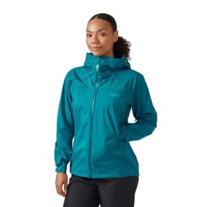 Kurtka przeciwdeszczowa damska Rab Downpour Plus 2.0 Jacket z kapturem. Niebieskie kurtki RAB, bez wzorów, z kapturem. Za 409,99 zł.