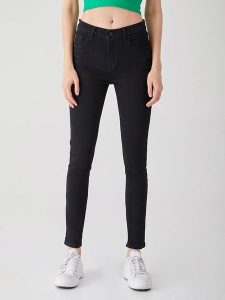 LTB Dżinsy "Amy" - Skinny fit - w kolorze czarnym rozmiar: W26/L32. Czarne jeansy LTB, z aplikacjami, ze skóry, z podwyższonym stanem. Za 83,42 zł.
