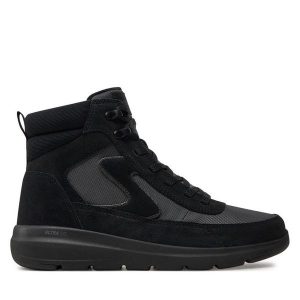 Botki Skechers. Czarne botki Skechers, bez wzorów, bez obcasa, na płaskiej podeszwie, bez zapięcia. Za 319,99 zł.