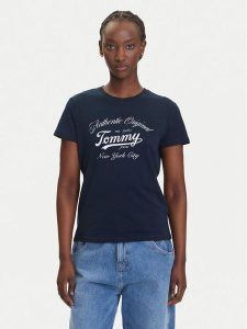 Tommy Jeans T-Shirt Essential DW0DW21404 Granatowy Regular Fit. Niebieskie t-shirty Tommy Jeans, l, bez wzorów, z jeansu, bez kołnierzyka, bez ramiączek. Za 99,99 zł.