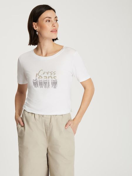 Cross Jeans Koszulka w kolorze białym rozmiar: XS. Białe bluzki Cross Jeans, xs, bez wzorów, z jeansu, bez kołnierzyka, bez ramiączek. Za 48,16 zł.