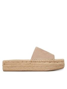 Calvin Klein Espadryle Flatf Espa Mule Nub Mg HW0HW02890 Beżowy. Brązowe espadryle Calvin Klein, bez wzorów, z nubiku, bez obcasa. Za 449,99 zł.
