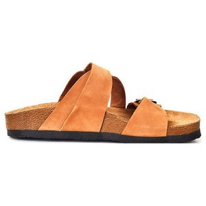 Moosefield Skórzane klapki w kolorze jasnobrązowym rozmiar: 39. Brązowe klapki Moosefield, bez wzorów, ze skóry, z otwartym noskiem, bez obcasa. Za 167,28 zł.