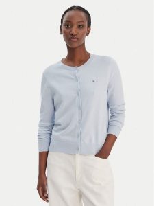 Tommy Hilfiger Kardigan WW0WW42370 Błękitny Regular Fit. Niebieskie kardigany TOMMY HILFIGER, z syntetyku. Za 489,99 zł.
