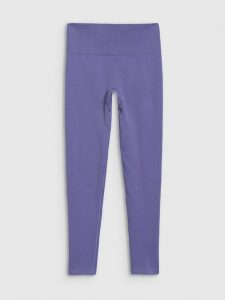 4F Legginsy treningowe bezszwowe damskie - granatowe M/L. Niebieskie legginsy 4f, bez wzorów, z dzianiny, z podwyższonym stanem. W wyprzedaży za 79,99 zł.