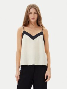 Vero Moda Top Denise 10329790 Beżowy Regular Fit. Brązowe topy Vero Moda, s, bez wzorów, z wiskozy, bez kołnierzyka, bez ramiączek. Za 119,99 zł.