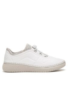 Rieker Półbuty 50960-80 Biały. Białe półbuty Rieker, bez wzorów, ze skóry, bez obcasa, na płaskiej podeszwie, bez zapięcia. Za 349,99 zł.