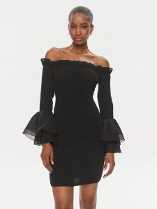 ROTATE Sukienka koktajlowa Chiffon 112112100 Czarny Regular Fit. Czarne sukienki Rotate, bez wzorów, z syntetyku, wizytowe, bez kołnierzyka, bez ramiączek. Za 629,99 zł.