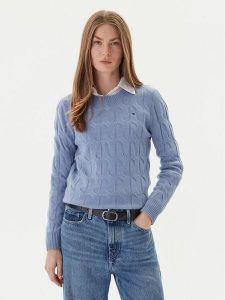 Tommy Hilfiger Sweter WW0WW43586 Błękitny Regular Fit. Niebieskie swetry klasyczne TOMMY HILFIGER, xs, z wełny, bez kołnierzyka. Za 519,99 zł.