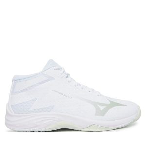 Buty halowe Mizuno. Białe buty sportowe Mizuno, bez wzorów, bez zapięcia. Za 409,99 zł.