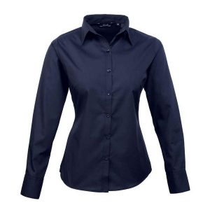 Bluzka Damska Z Długim Rękawem Z Popeliny. Niebieskie bluzki PREMIER, m, bez wzorów, casualowe, bez kołnierzyka, bez ramiączek. Za 107,99 zł.