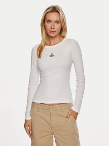 Guess Jeans Bluzka W4YI65 KA0H1 Biały Slim Fit. Białe bluzki Guess Jeans, s, z aplikacjami, z bawełny, bez kołnierzyka, bez ramiączek. Za 159,99 zł.