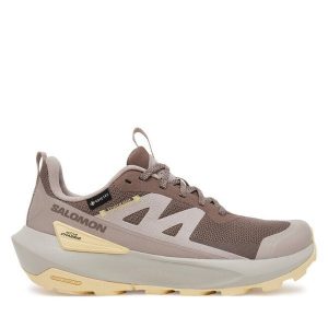 Trekkingi Salomon. Brązowe buty sportowe Salomon, bez wzorów, z gore-texu, bez zapięcia, trekkingowe, gore-tex. Za 459,99 zł.