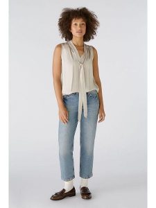 Oui Bluzka w kolorze beżowym rozmiar: 36. Brązowe bluzki Oui, bez wzorów, z wiskozy, bez kołnierzyka, bez ramiączek. Za 101,23 zł.