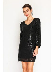 ASSUILI Sukienka w kolorze czarnym rozmiar: 40. Czarne sukienki Assuili, bez wzorów, klasyczne, bez kołnierzyka, bez ramiączek, mini. Za 170,87 zł.