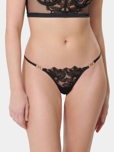 Bluebella Stringi Olympia 42266 Czarny. Czarne stringi BlueBella, bez wzorów, z syntetyku. Za 79,99 zł.
