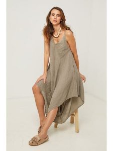 Fleur de Lin Kombinezon w kolorze beżowym rozmiar: XL. Brązowe kombinezony Fleur de Lin, xl, bez wzorów, ze lnu, bez kołnierzyka, bez ramiączek. Za 202,03 zł.