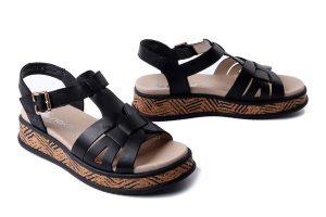 RIEKER W0853-00 black, sandały damskie. Czarne sandały Rieker, bez wzorów, bez obcasa, bez zapięcia. Za 279,93 zł.