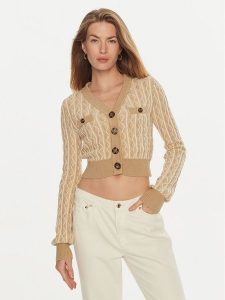 Guess Kardigan Tiffany W4BR0F Z3K40 Beżowy Regular Fit. Brązowe kardigany Guess, z wiskozy. Za 499,99 zł.