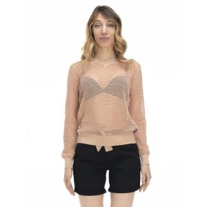 Damska siateczkowa bluza w odcieniach ziemi. Brązowe bluzy LEONE 1947 APPAREL, l, bez wzorów, z tkaniny, bez kaptura. W wyprzedaży za 154,80 zł.