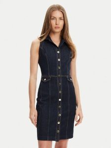 Guess Sukienka jeansowa W5YK24 D5PW1 Granatowy Regular Fit. Niebieskie kombinezony Guess, xl, z aplikacjami, z bawełny, bez kołnierzyka, bez ramiączek. Za 486,00 zł.