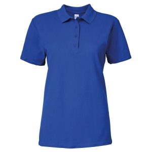 Dwukolorowa Koszulka Polo Z Krótkim Rękawem Softstyle Damska Z Krótkim Rękawem. Niebieskie koszulki sportowe GILDAN, bez wzorów, bez ramiączek. Za 59,99 zł.