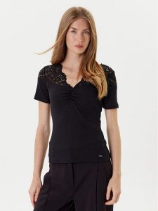 Morgan Bluzka 252-DELINE Czarny Slim Fit. Czarne bluzki Morgan, l, bez wzorów, z syntetyku, bez kołnierzyka, bez ramiączek. Za 129,99 zł.