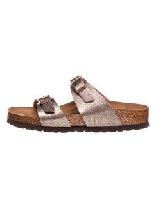 Birkenstock Klapki "Sydney" w kolorze szarobrązowym rozmiar: 38. Brązowe klapki Birkenstock, bez wzorów, z materiału, z otwartym noskiem, bez obcasa. Za 313,27 zł.