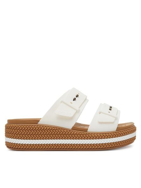 Crocs Klapki Brooklyn Woven Buckle 209978 Biały. Białe klapki Crocs, bez wzorów, z tworzywa sztucznego, bez obcasa. Za 239,99 zł.