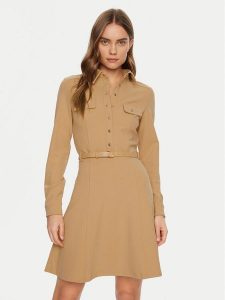 Guess Sukienka codzienna W5RK93 KCBO2 Beżowy Regular Fit. Brązowe kombinezony Guess, l, z aplikacjami, z syntetyku, bez kołnierzyka, bez ramiączek. Za 359,99 zł.