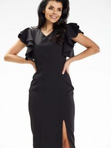 Sukienka Model A634 Black - awama. Czarne sukienki Awama, na imprezę, l, bez wzorów, z elastanu, bez kołnierzyka, plus size, bez ramiączek, midi, dopasowane. Za 314,21 zł.